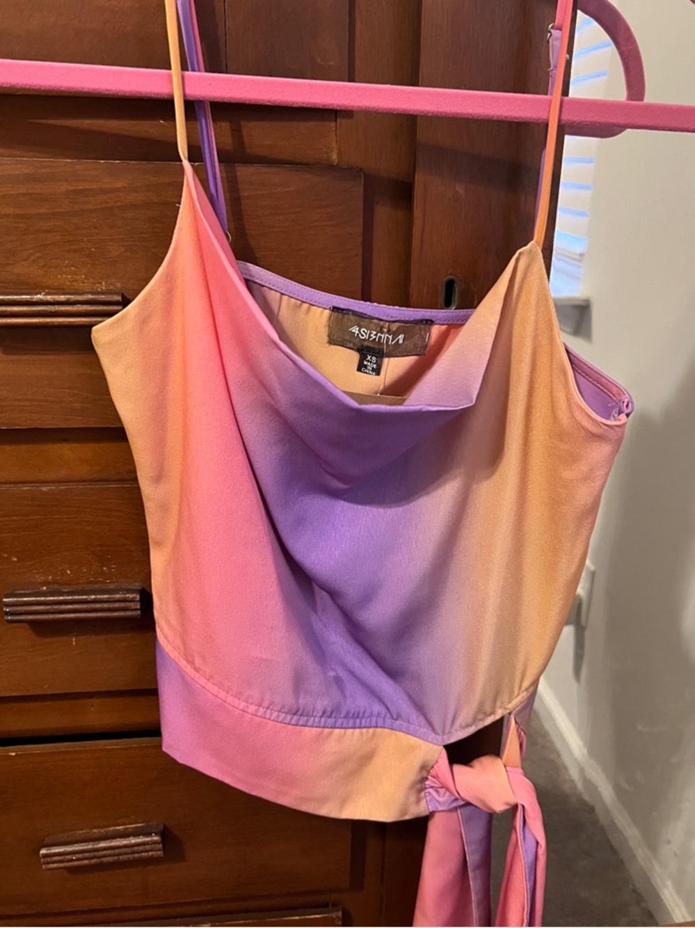 a new day Pink to Purple Ombre Cowl Neck Tie-Waist Cami